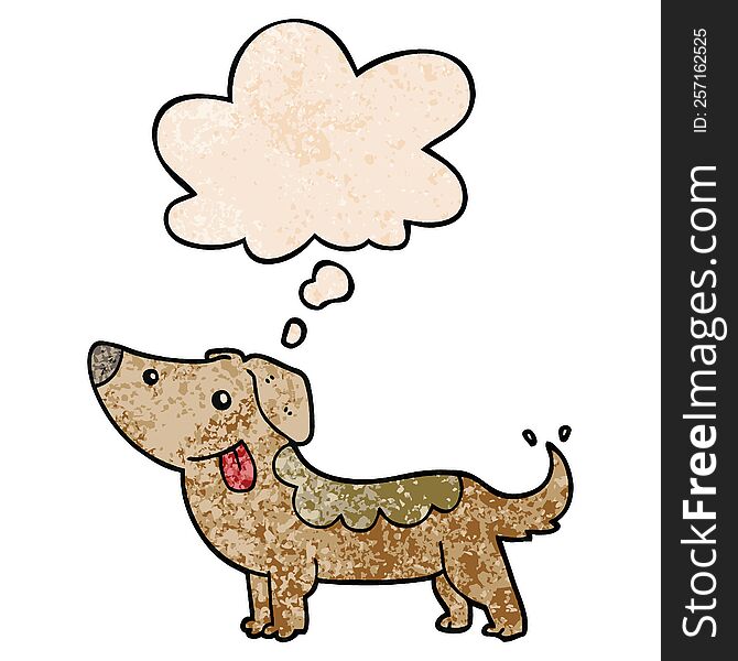 Cartoon Dog And Thought Bubble In Grunge Texture Pattern Style