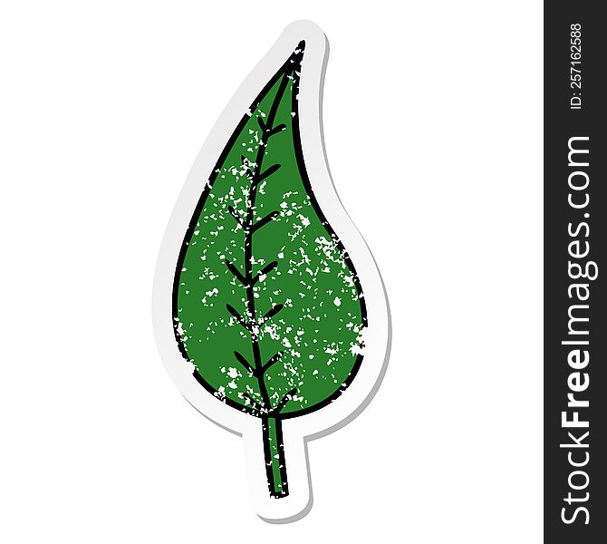 distressed sticker of a cute cartoon green leaf