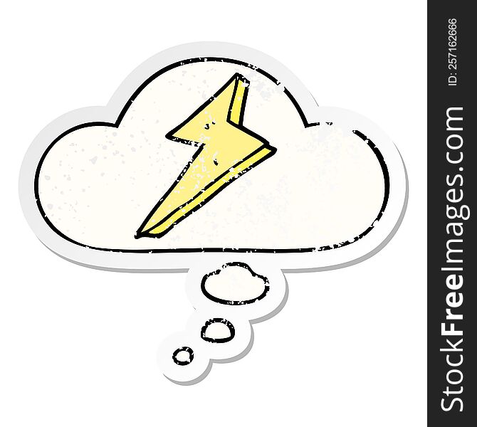 Cartoon Lightning And Thought Bubble As A Distressed Worn Sticker