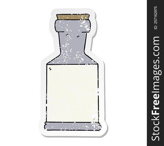 distressed sticker of a quirky hand drawn cartoon potion bottle