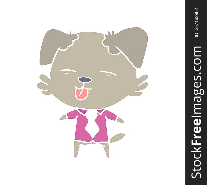 flat color style cartoon dog in shirt and tie