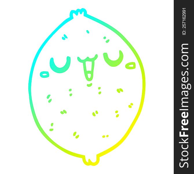 cold gradient line drawing of a cartoon happy lemon