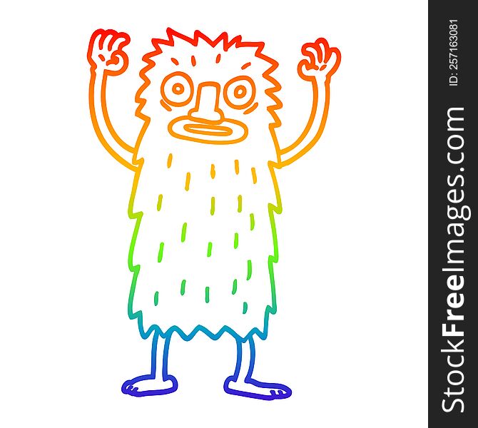 Rainbow Gradient Line Drawing Cartoon Yeti Monster