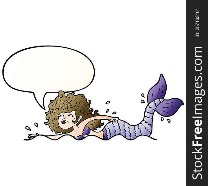 cartoon mermaid with speech bubble in smooth gradient style