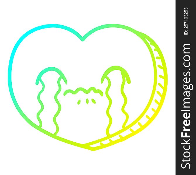 cold gradient line drawing of a cartoon crying love heart