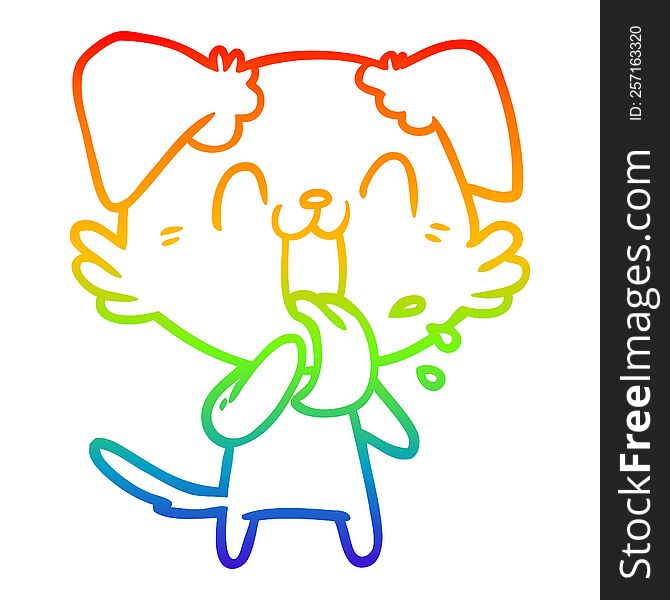 rainbow gradient line drawing of a cartoon panting dog