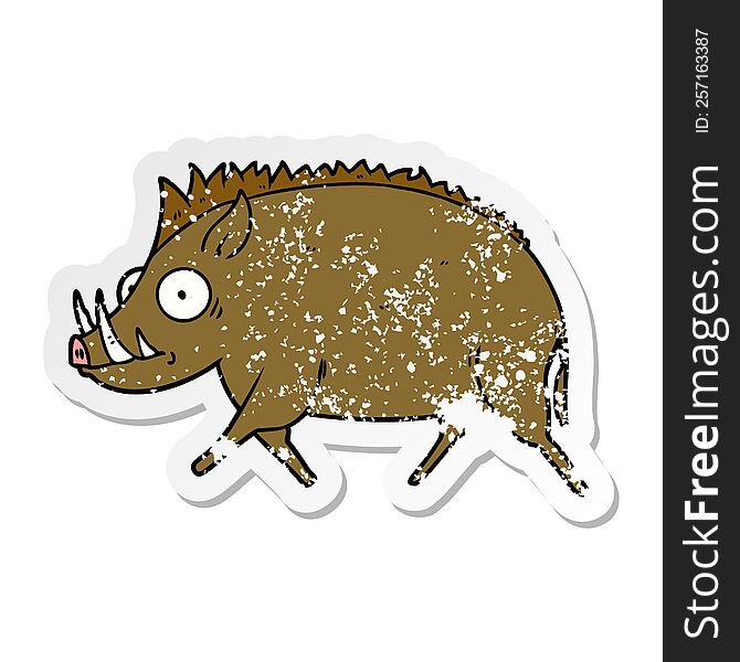 distressed sticker of a cartoon wild boar