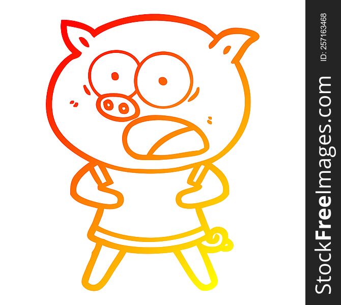 Warm Gradient Line Drawing Cartoon Pig Shouting