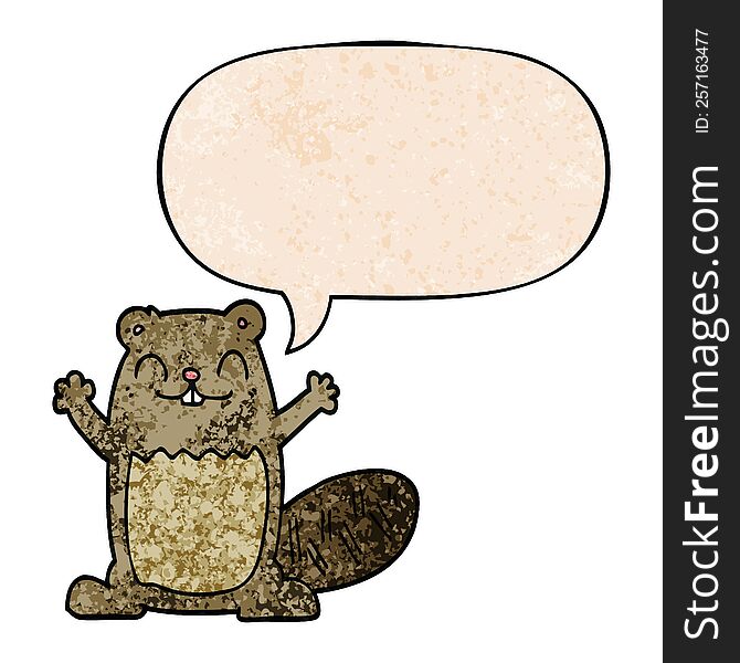 Cartoon Beaver And Speech Bubble In Retro Texture Style