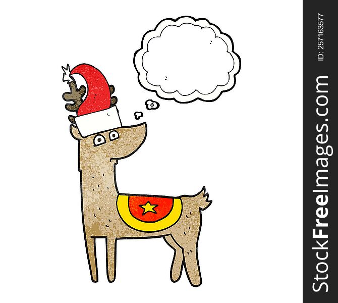 Thought Bubble Textured Cartoon Reindeer Wearing Christmas Hat