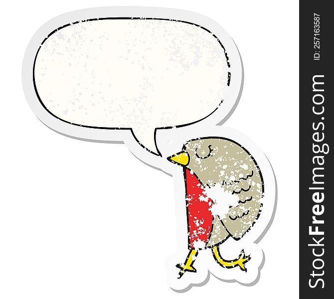 Cartoon Bird And Speech Bubble Distressed Sticker