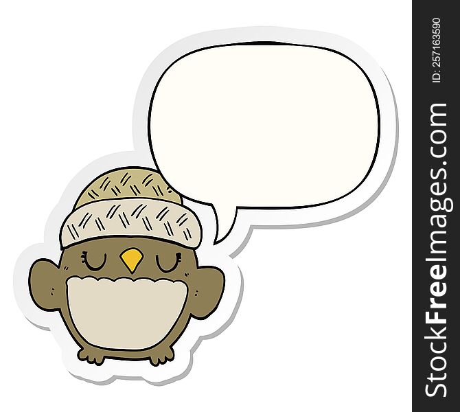 Cute Cartoon Owl In Hat And Speech Bubble Sticker