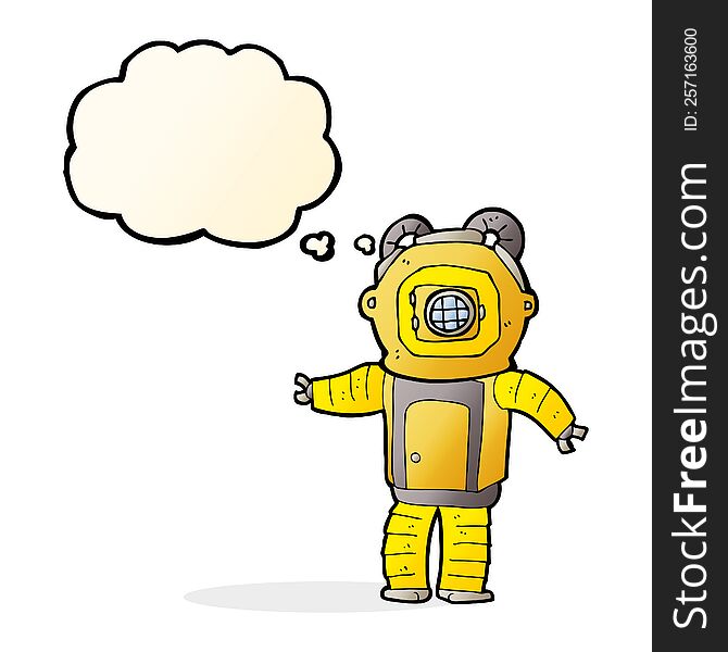 cartoon deep sea diver  with thought bubble