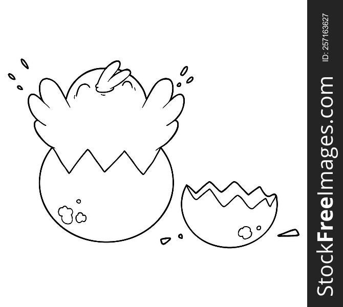 cartoon chick hatching from egg. cartoon chick hatching from egg