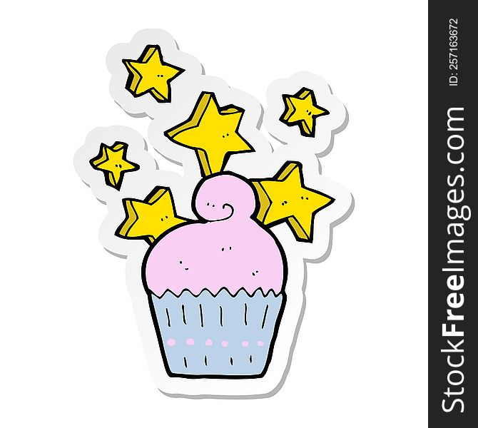 Sticker Of A Cartoon Magical Cupcake