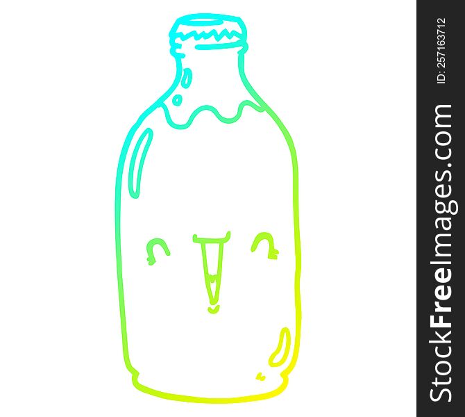 cold gradient line drawing of a cute cartoon milk bottle
