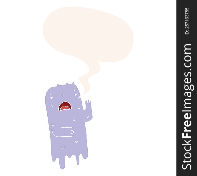 Cartoon Ghost And Speech Bubble In Retro Style