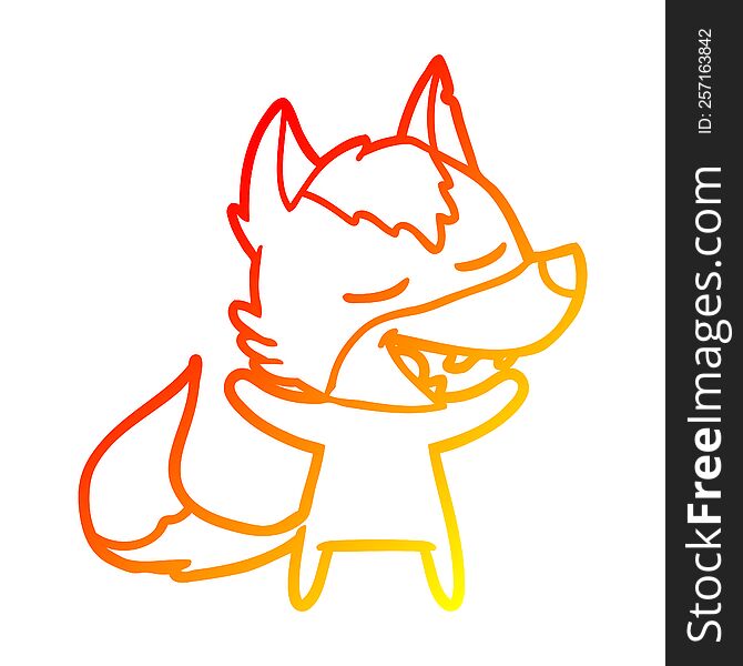 Warm Gradient Line Drawing Cartoon Wolf Laughing