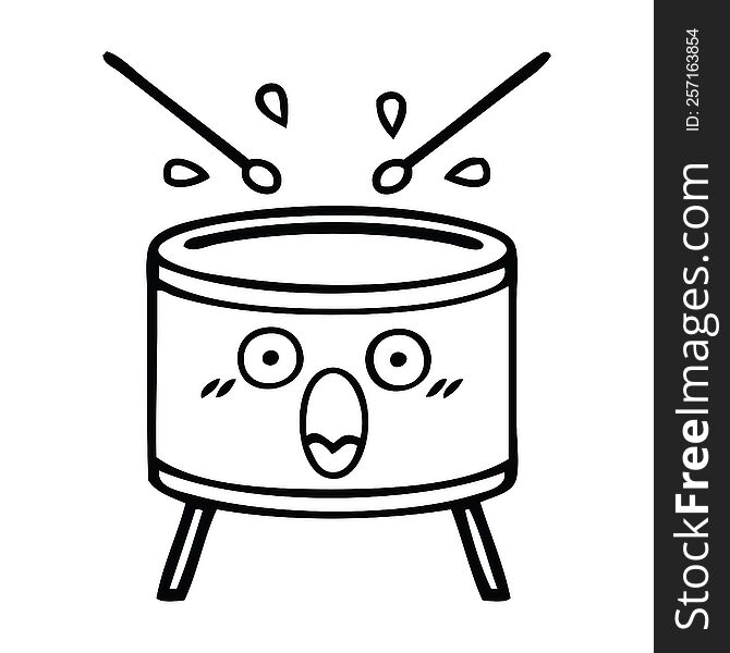 line drawing cartoon of a drum. line drawing cartoon of a drum