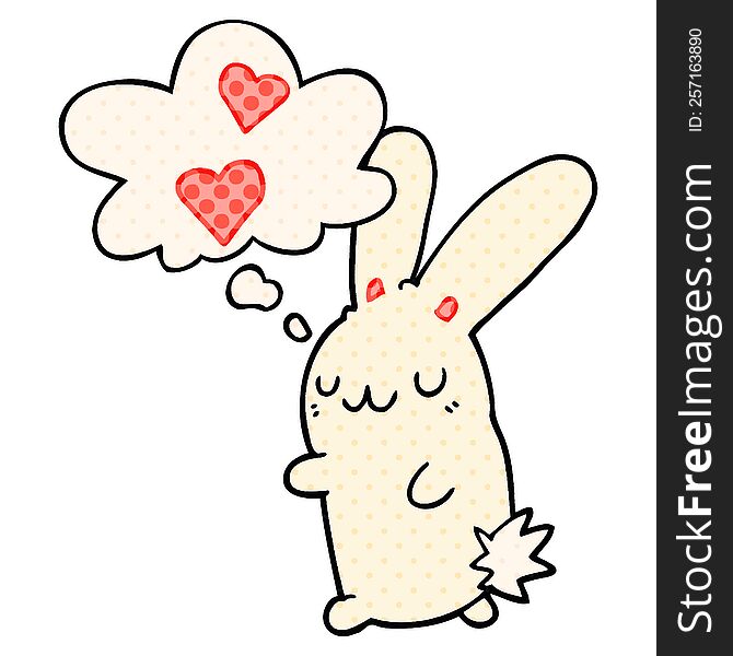 cartoon rabbit in love and thought bubble in comic book style