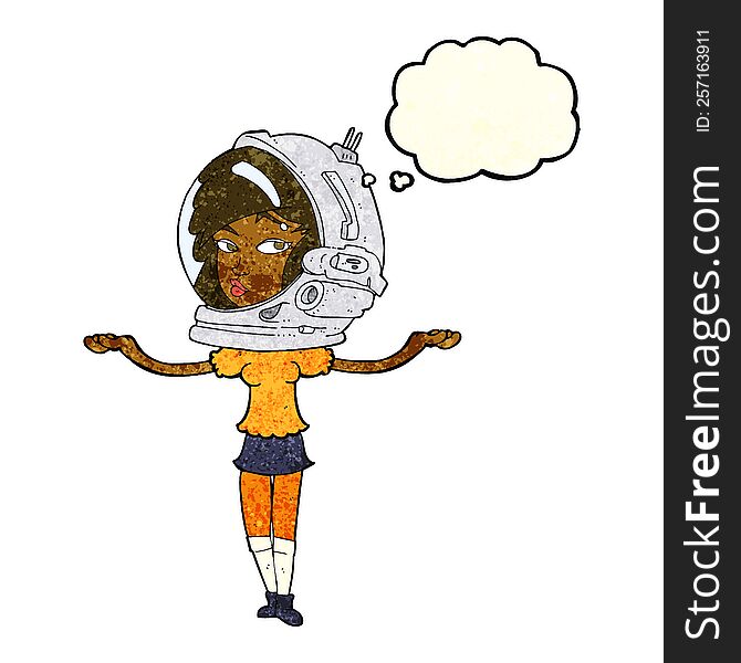 Cartoon Woman Wearing Space Helmet With Thought Bubble