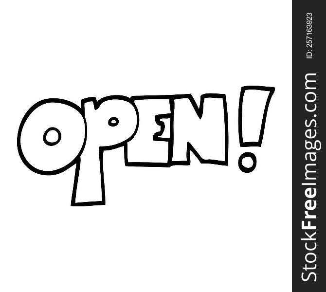 black and white cartoon open sign