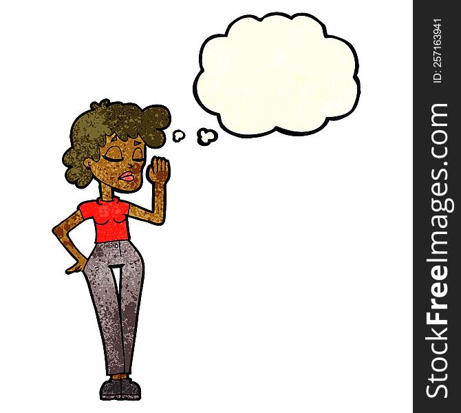 cartoon woman ignoring with thought bubble