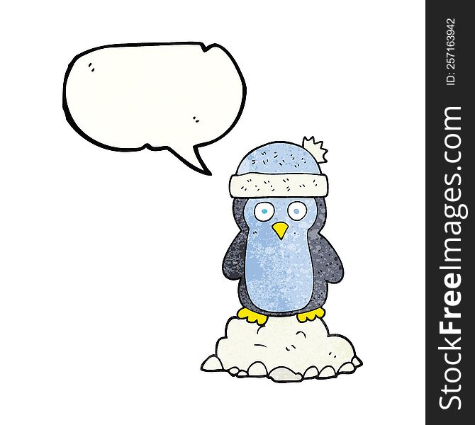 Speech Bubble Textured Cartoon Penguin Wearing Hat