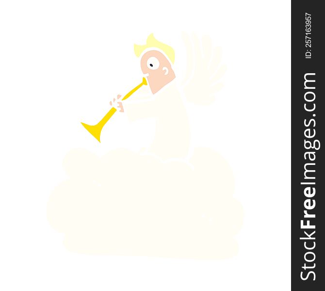 cartoon doodle angel on cloud with trumpet