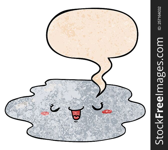 cartoon puddle with face with speech bubble in retro texture style. cartoon puddle with face with speech bubble in retro texture style