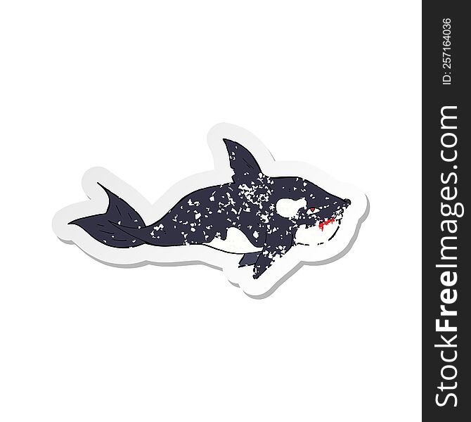retro distressed sticker of a cartoon killer whale