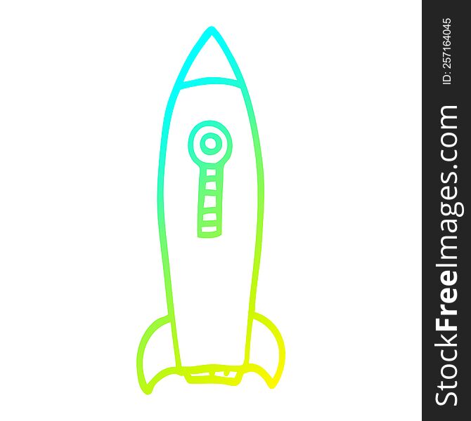 cold gradient line drawing of a cartoon space rocket