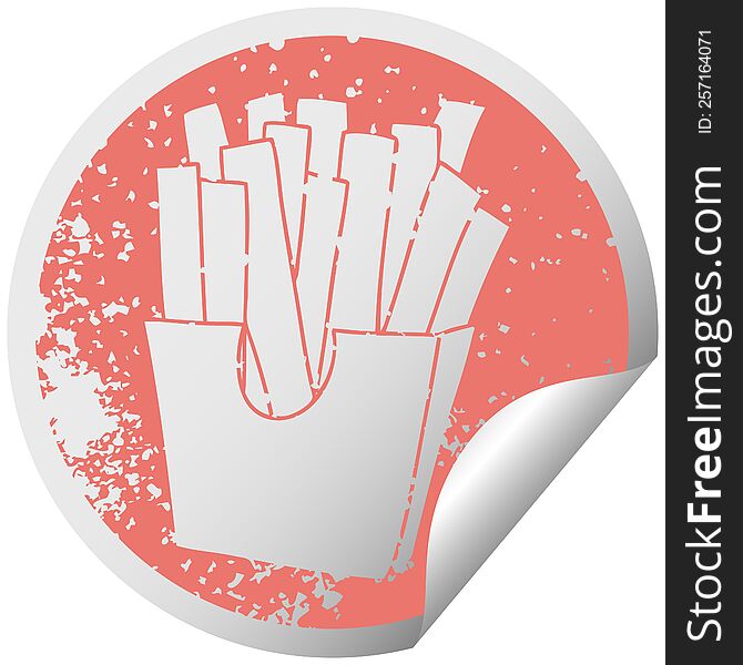 distressed circular peeling sticker quirky symbol french fries. distressed circular peeling sticker quirky symbol french fries