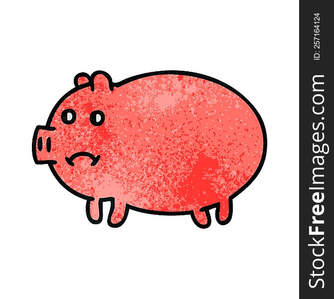 Retro Grunge Texture Cartoon Pig