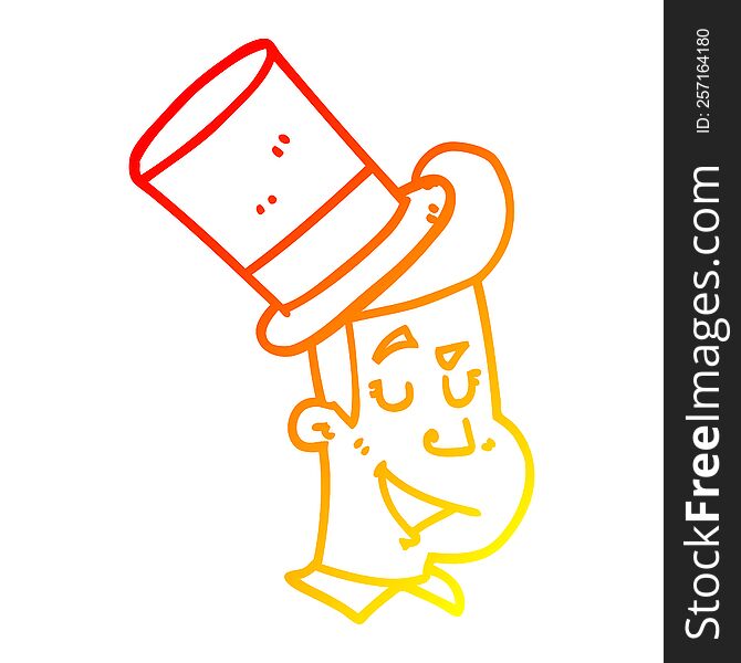 warm gradient line drawing of a cartoon man wearing top hat