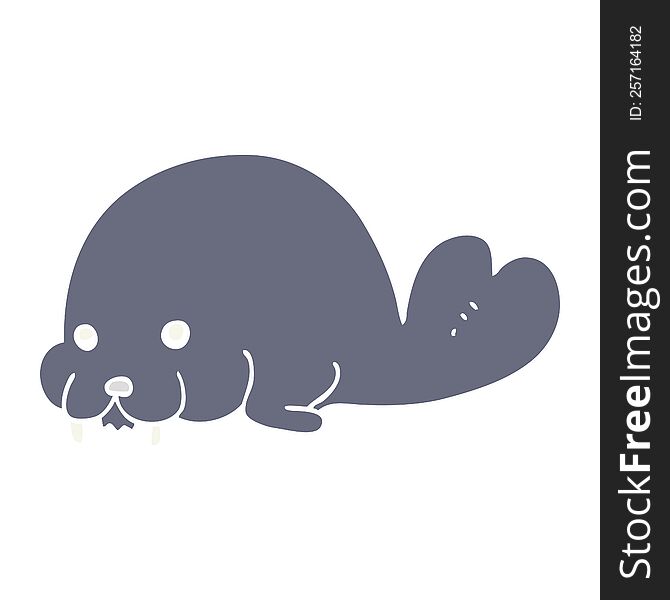 cute flat color style cartoon walrus