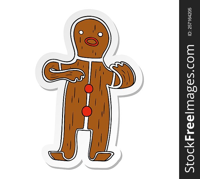 hand drawn sticker cartoon doodle of a gingerbread man