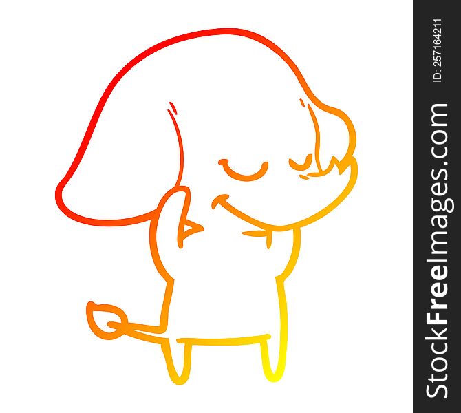 warm gradient line drawing of a cartoon smiling elephant