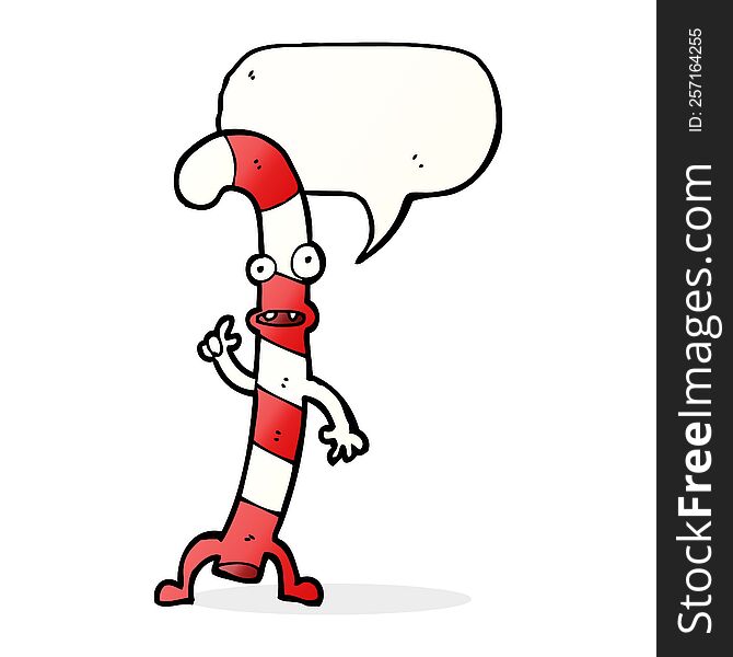 Cartoon Dancing Christmas Candy Cane With Speech Bubble