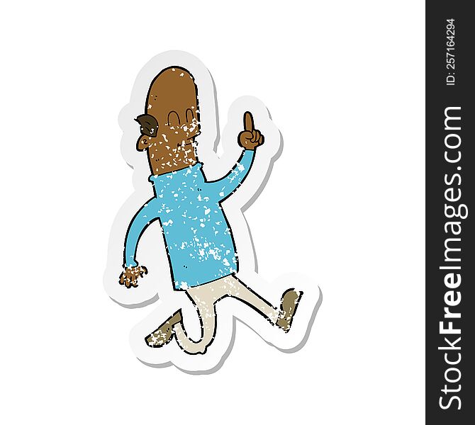 Retro Distressed Sticker Of A Cartoon Bald Man With Idea