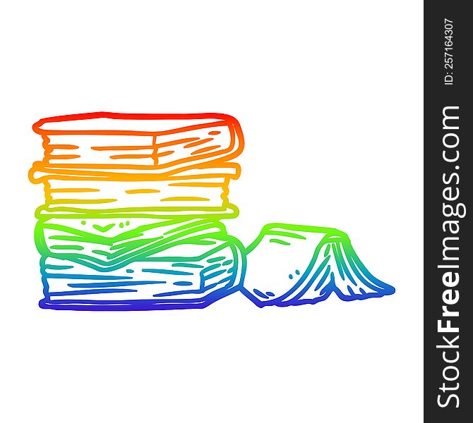 rainbow gradient line drawing of a pile of books
