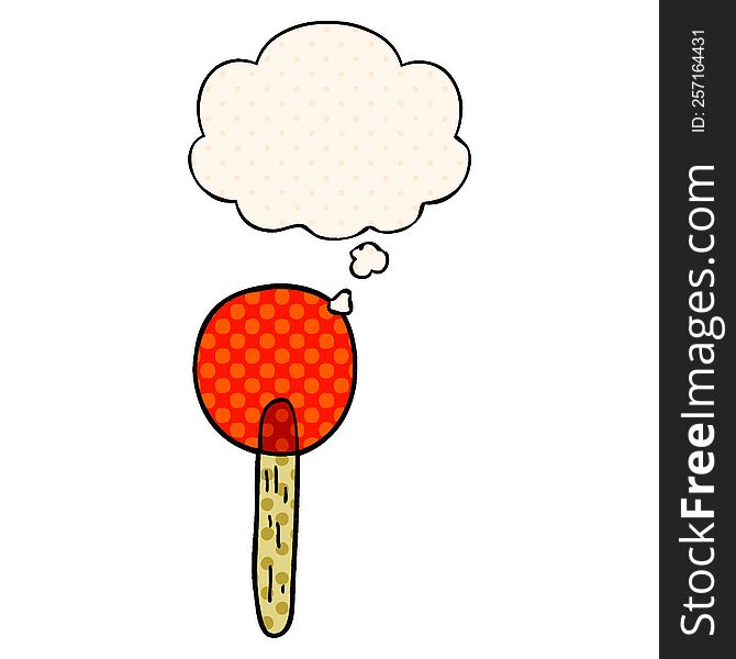 cartoon candy lollipop with thought bubble in comic book style
