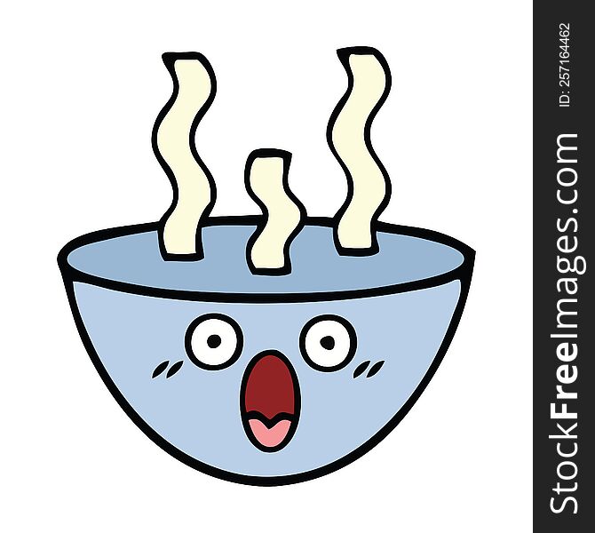 cute cartoon of a bowl of hot soup