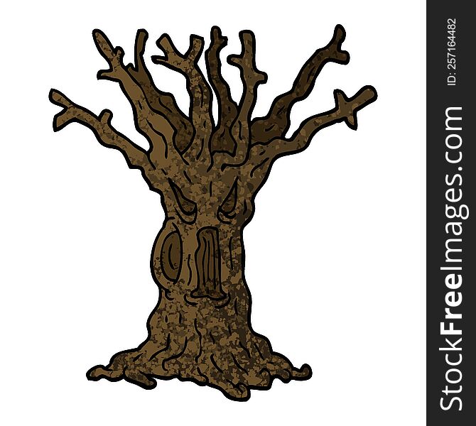 grunge textured illustration cartoon spooky tree