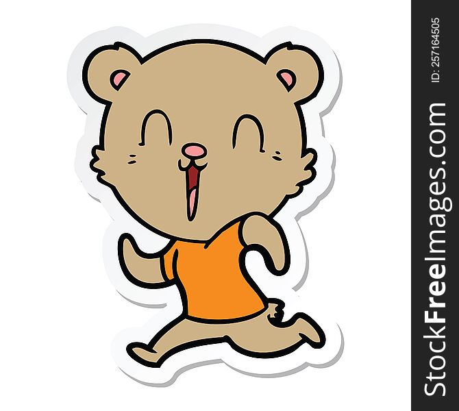 Sticker Of A Happy Cartoon Bear Running