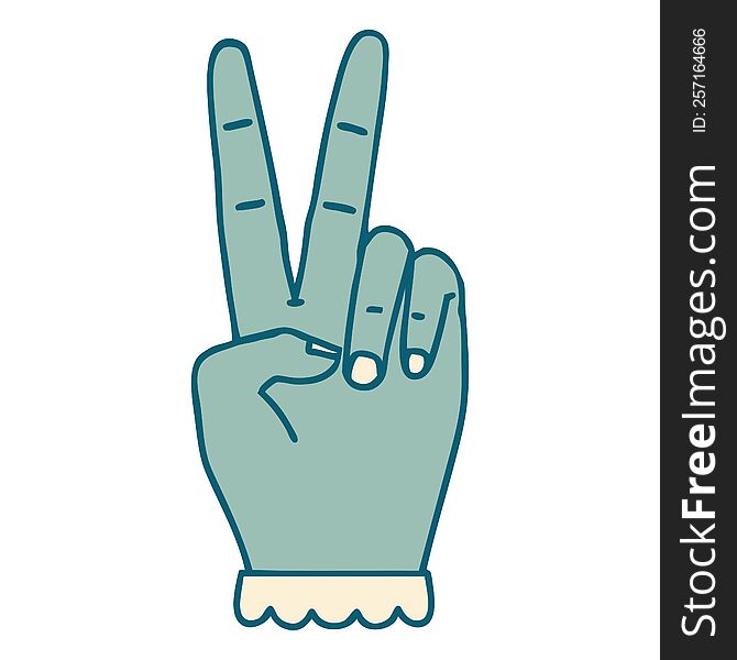 Retro Tattoo Style peace symbol two finger hand gesture. Retro Tattoo Style peace symbol two finger hand gesture