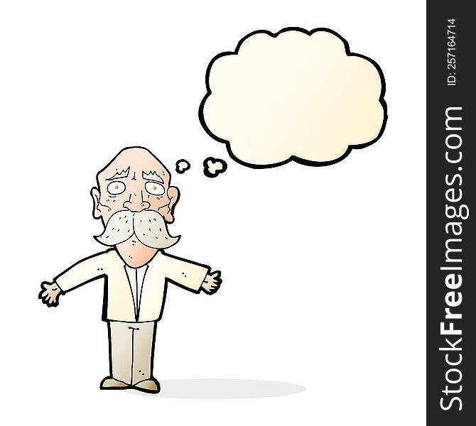 cartoon disappointed old man with thought bubble