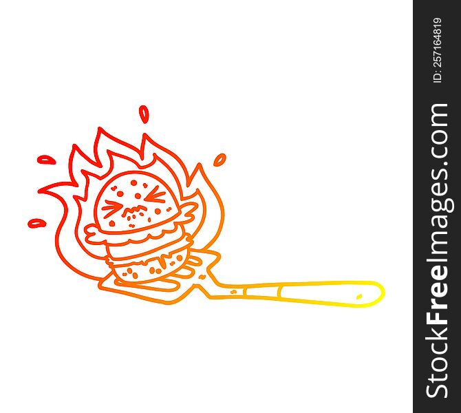 Warm Gradient Line Drawing Cartoon Burger On Spatula