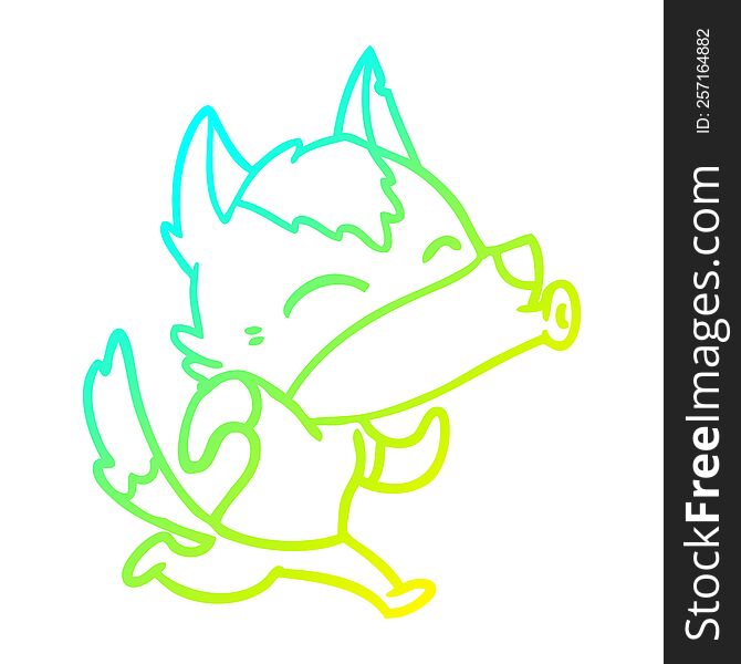 Cold Gradient Line Drawing Howling Cartoon Wolf Wearing Clothes