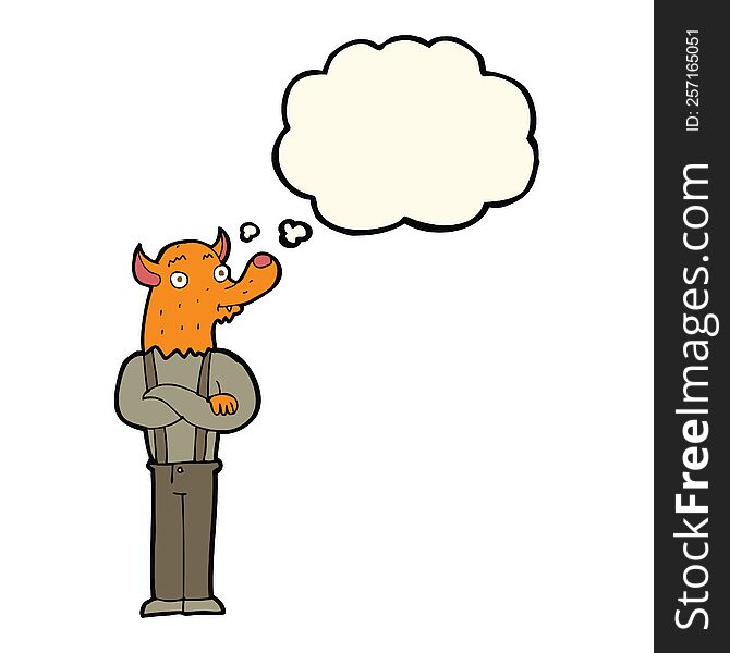 Cartoon Man With Fox Head With Thought Bubble